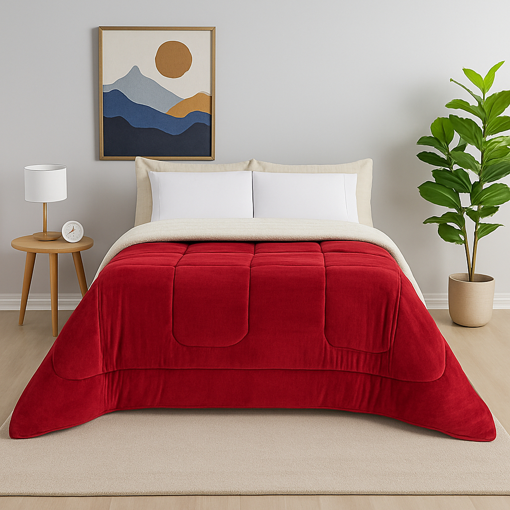 Edredom Coberdrom Casal Queen Dupla Face Sherpa Imita Pele de Carneiro Coberdron Liso Promocao