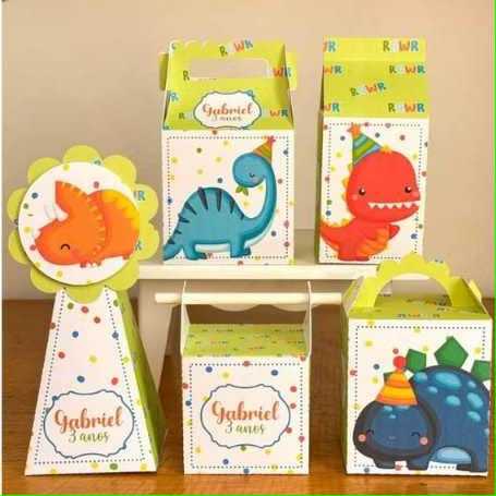 Kit Festa Personalizados Pegue e Monte Dinossauro Baby Lembrancinha Caixinha Aniversário Dino