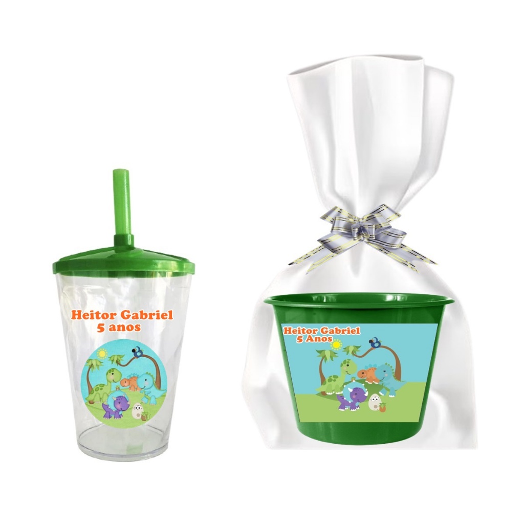 10 Copos Twister + 10 Baldes de Pipoca Kit Festa Personalizado Dino Baby com embalagem em Oferta na Shopee