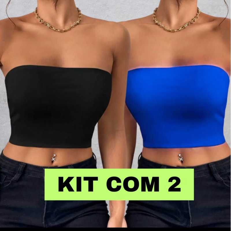 kit 2 c cropped top faixa suplex premiumtube tomara que caia feminino de moda blogueira tubinho básica