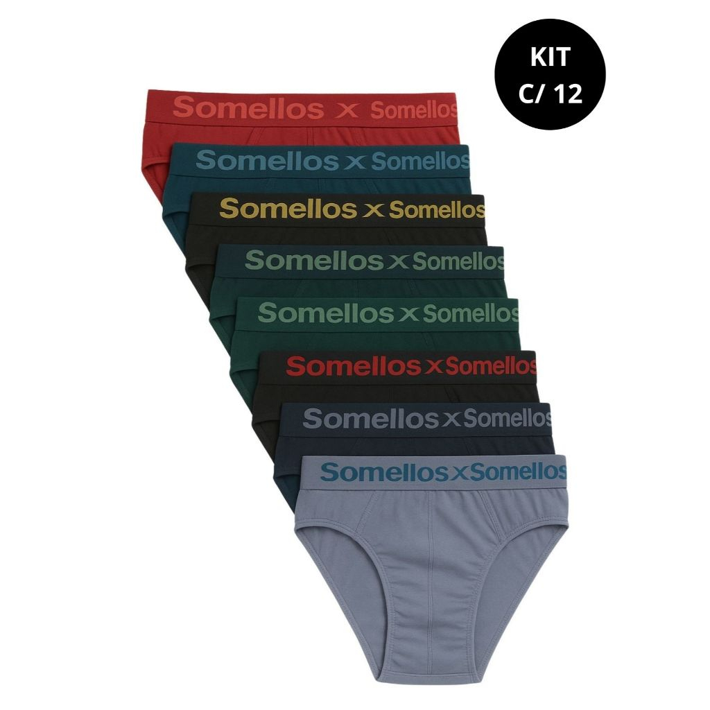 Kit Cuecas Slip Somellos Masculina 100% Algodão – Cores Enviadas Aleatoriamente -Não Esquenta, Não Aperta