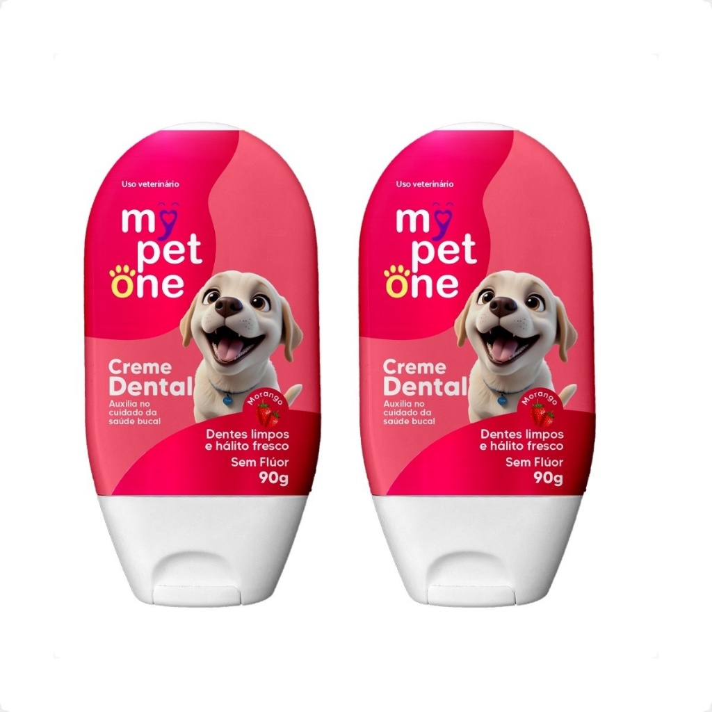 Kit 2 Creme Dental Sabor Morango Mypetone - 90g - Pets