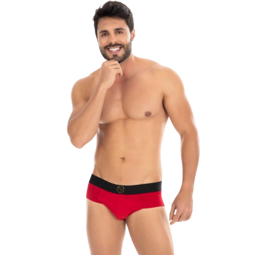 Kit com 3 Cuecas Masculina Adulto Slip Cores Simples Cintura Média Algodão Costura Reforçada.