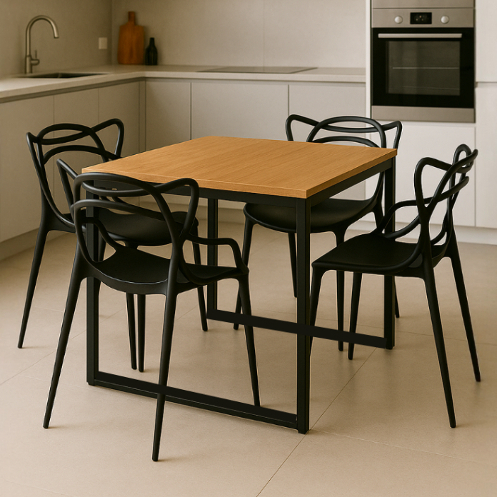 Mesa de Jantar com 4 cadeiras Industrial 80x80cm MDF  - Perfeita para Cozinha e Sala de Ja...