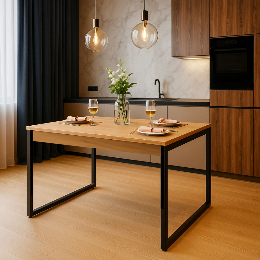 Mesa de Jantar 4 a 6 Cadeiras MDF - Estilo Industrial para Cozinha Pequena e Sala de Janta...
