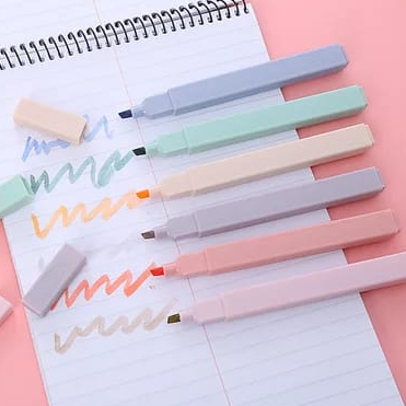 Kit 6 Cores Marca texto Caneta Iluminador Tons pastel Quadrada Papelaria/Escritório/Escolar CY/WD
