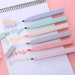 Kit 6 Cores Marca texto Caneta Iluminador Tons pastel Quadrada Papelaria/Escritório/Escolar CY/WD