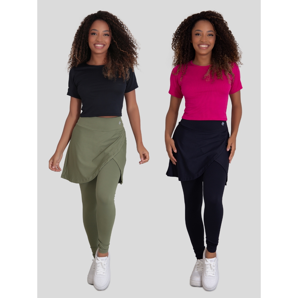 Kit 2 Calças Legging Saia de Poliamida Moda Feminina e Evangelica Fitness em Oferta na Shopee