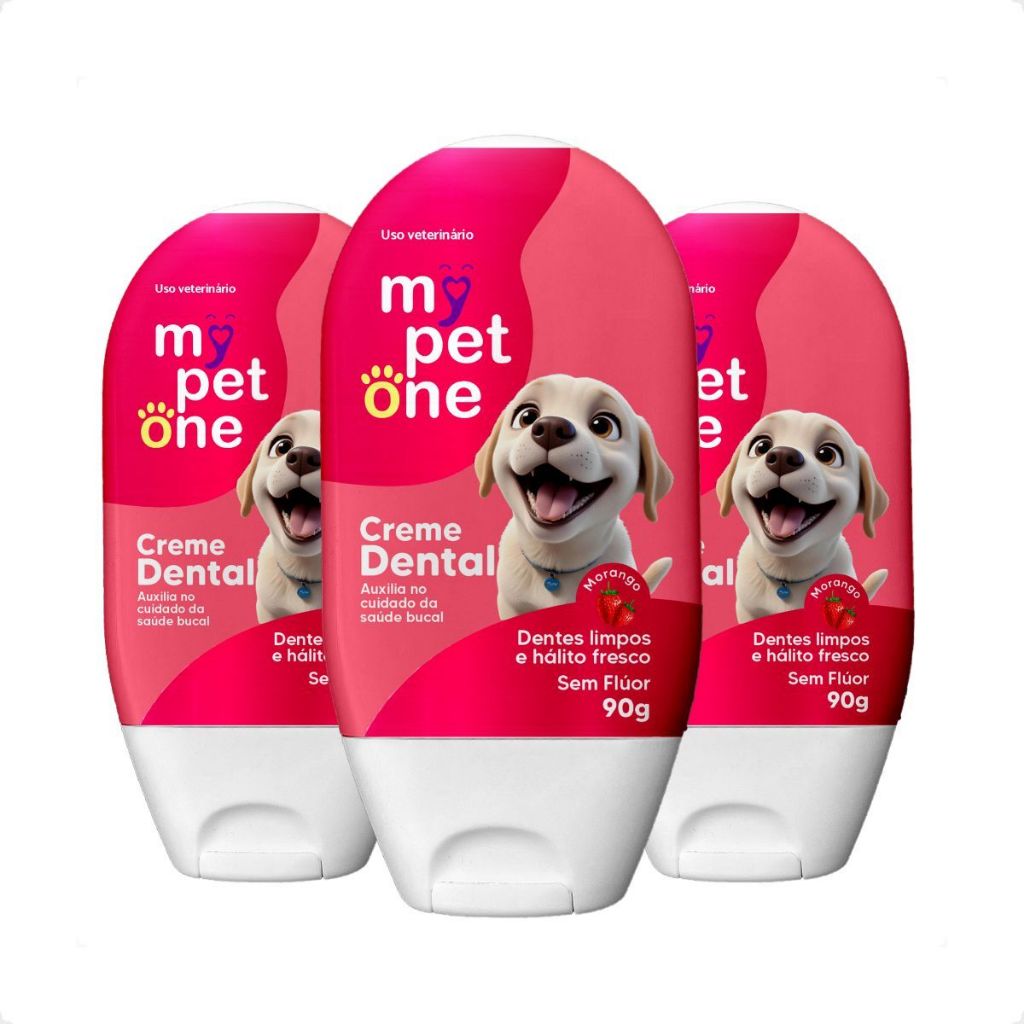 Kit 3 Creme Dental Sabor Morango Mypetone - 90g em Oferta na Shopee