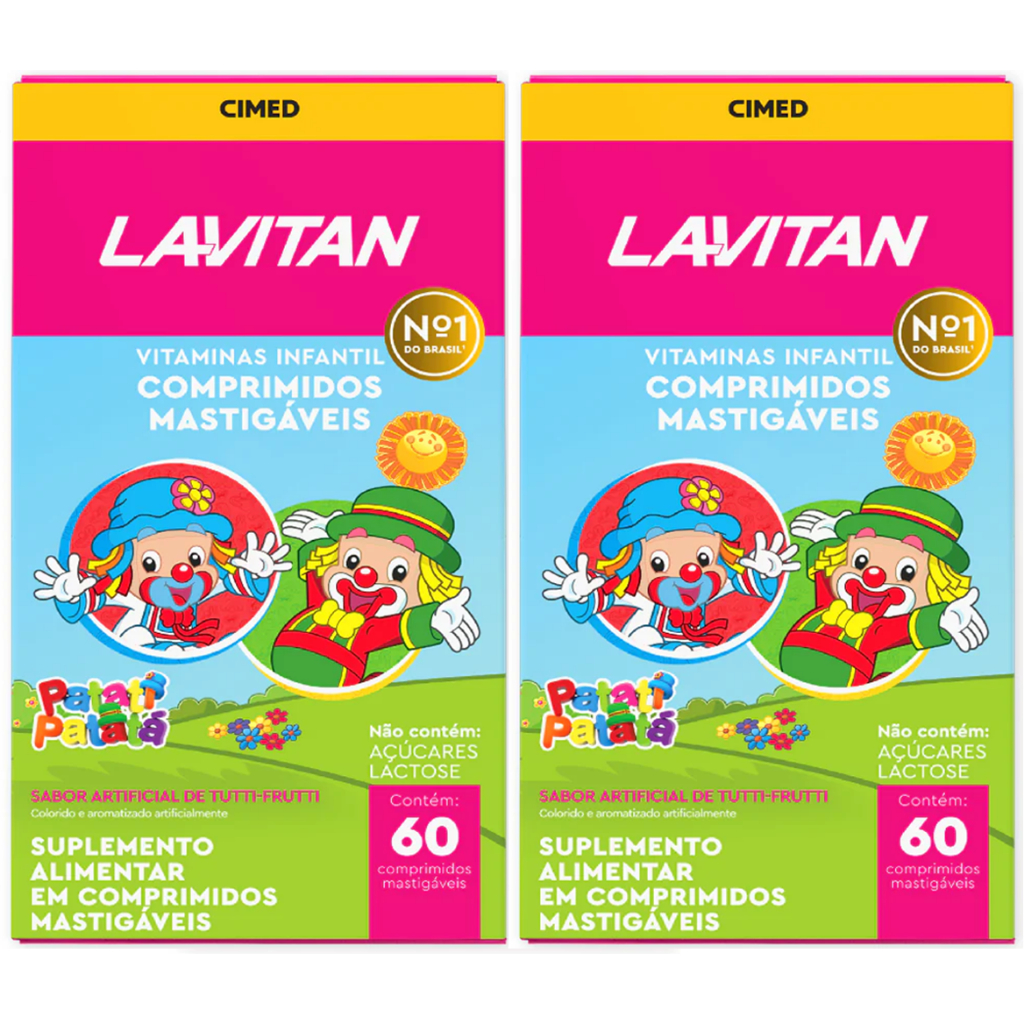 KIT 2x Lavitan Kids com 60 cps Mastigáveis Tutti-frutti