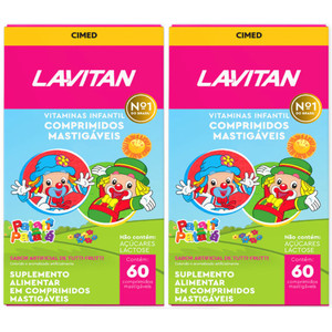 KIT 2x Lavitan Kids com 60 cps Mastigáveis Tutti-frutti