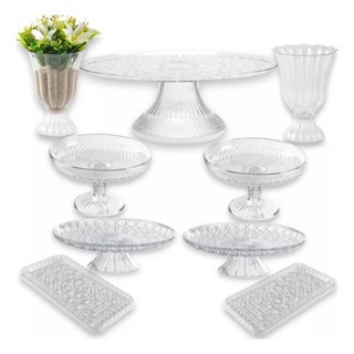Kit Lap Festa - 1 Boleira 30cm + 2 Vaso Slim + 2 Boleira Lapidada + 2 Doceira Luxo Com Base  + 2 Bandeja Retangular Novo em Oferta na Shopee