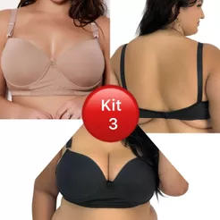 Kit com 3 Sutiã Soutien Sutien Plus Size Bojo Alça Reforçada Tamanho Grande 50 ao 58 Liso