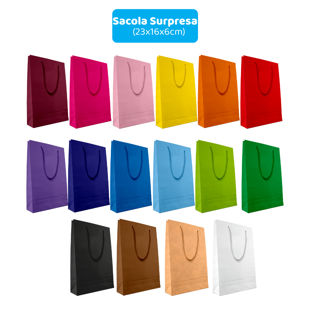 Kit c/ 10 Sacolas Surpresa em cores lisas - 23x16x6cm |  PREÇO ESPECIAL POR ATACADO