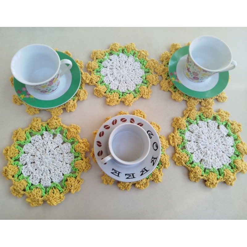 mini souplast, souplast para xícara , souplast para mesa de café , kit com 6 souplast para xicara , souplast de crochê