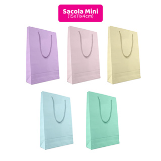 Kit c/ 10 Sacolas de Papel nas cores Candy ou Pastel tamanho Mini - 15x11x4cm em Oferta na Shopee