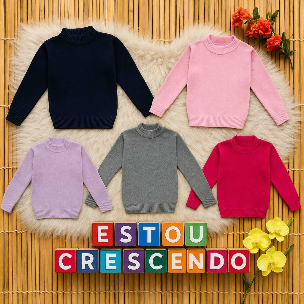 Blusa Infantil Feminina Lã Gola Alta Lisa Inverno Quente Menina Roupa Frio