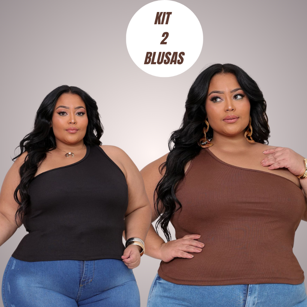 Kit 2 Blusas Feminina Nula Manga Ribana Canelada  Elastano Mula Manca Um Ombro  Básica Elegante leve