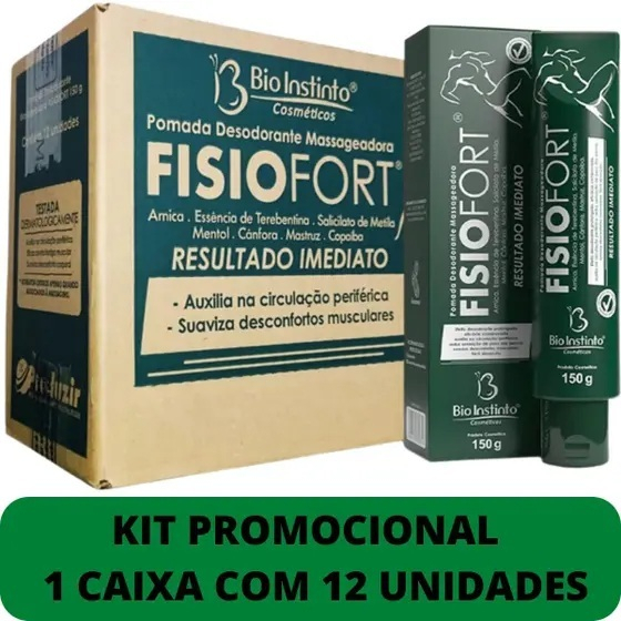 Kit 12 Pomada Massageadora Bio Instinto Fisiofort Verde Premuim 150G