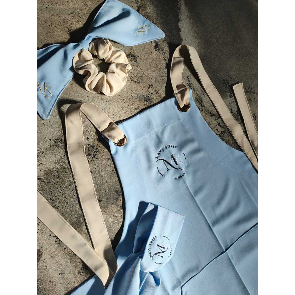 Avental + faixa de cabelo - com bordado da sua logo em Oferta na Shopee