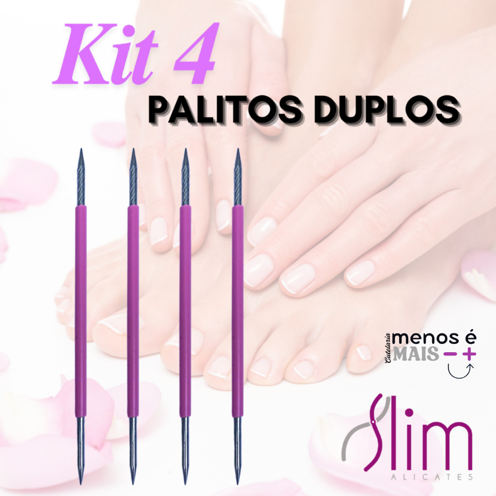 Kit com 4 Palito Duplo 105 Cutícula Manicure Pedicure Cutelaria Unha Lilás Silicone Esterilizável Inox Slim em Oferta na Shopee
