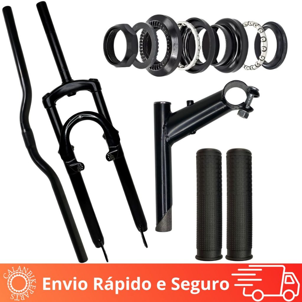 Kit Suspensão Bike 26 Direção Garfo Standard Guidão E Manopla Bicicleta Mtb Conjunto Montadinha