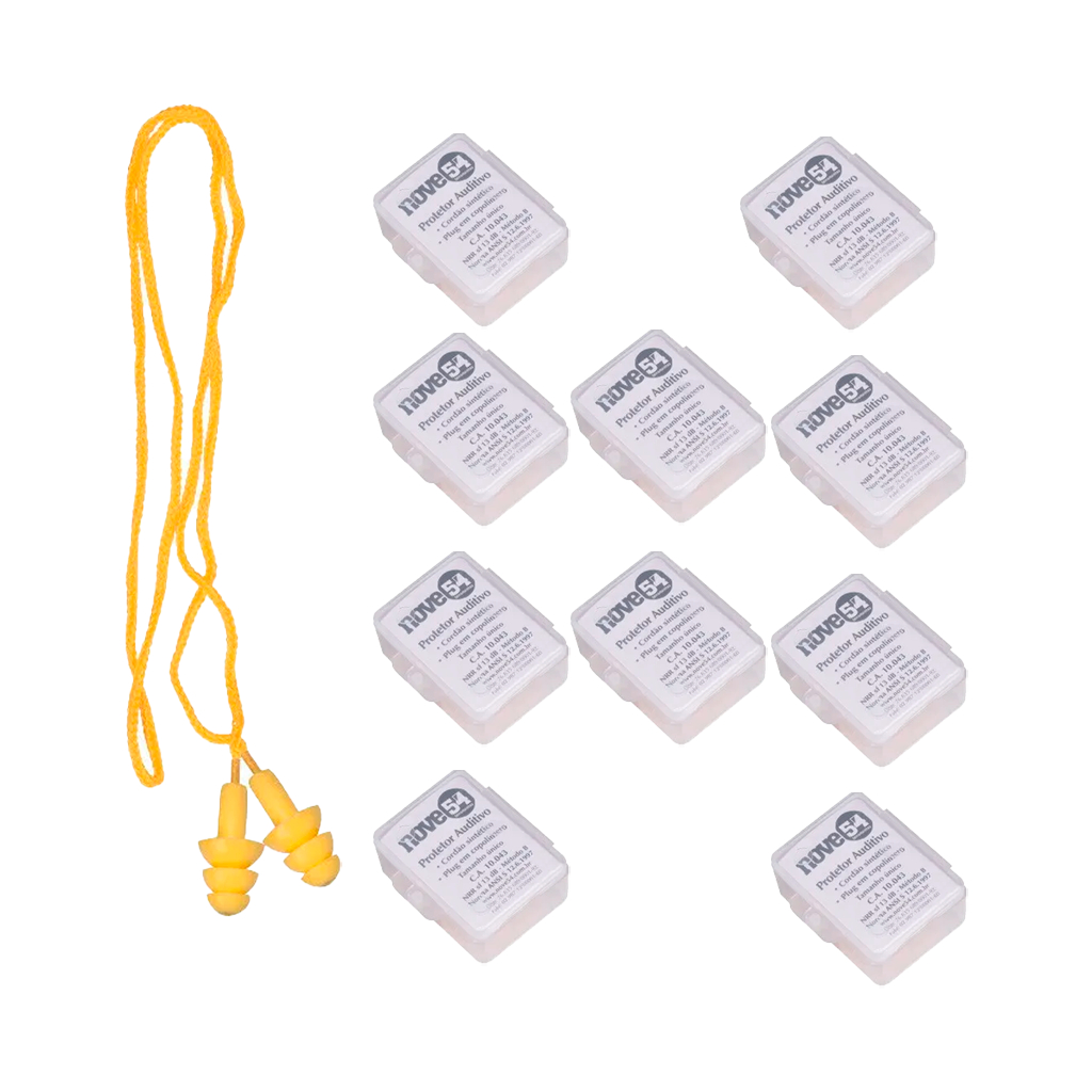 Kit 10 Protetor Auricular Tipo Plug Copolímero Cordão De Agodão Para Ouvido Abafador
