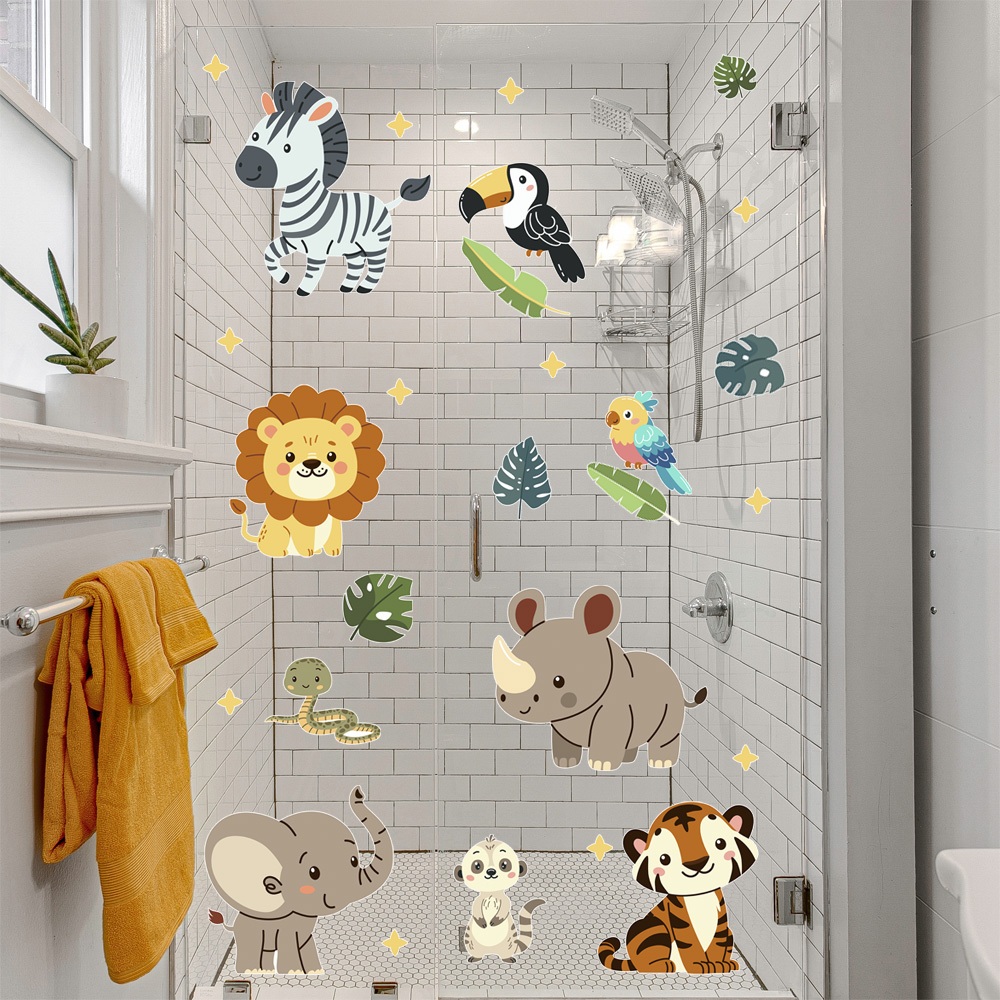 Adesivo Infantil Para Box Banheiro Safari Animais Menino Menina - box031