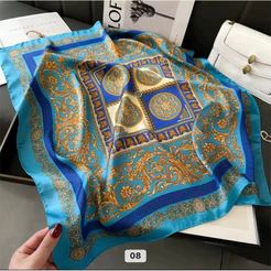 Lenço Feminino 90x90 Cetim Acetinado Estampado Grande Elegante Bandana para Cabelo Pescoço Bolsa