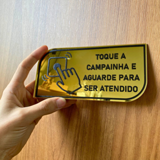 Placa Toque a Campainha Acrílico Espelhado 17x8cm com Fita Dupla Face em Oferta na Shopee