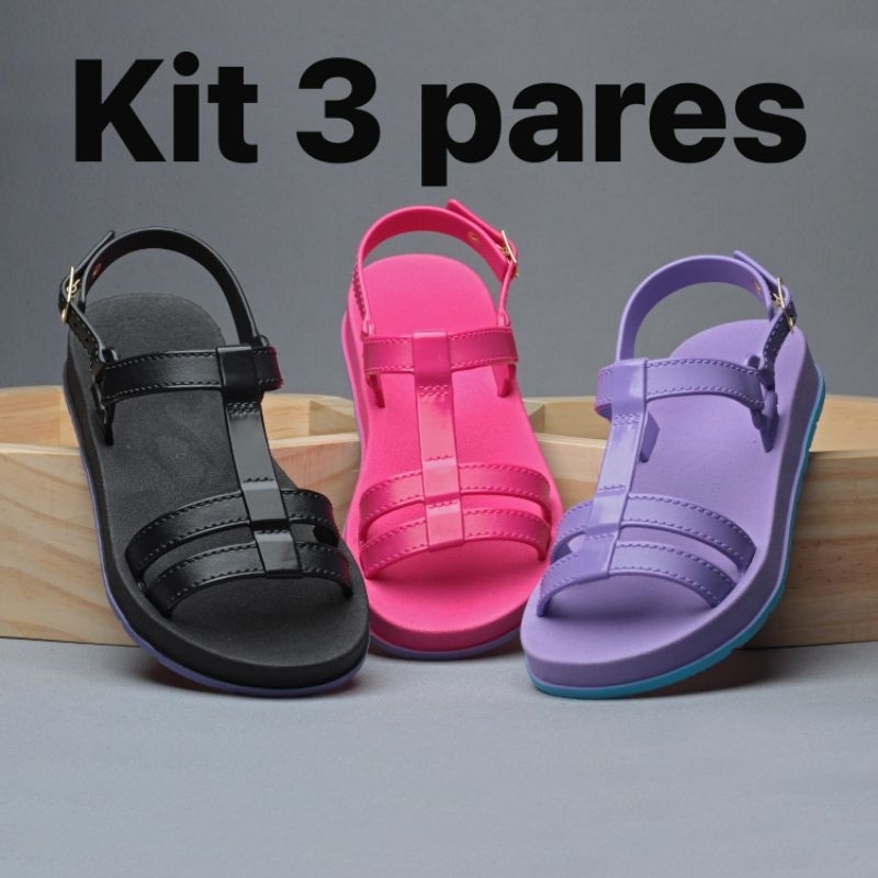 Kit 3 Pares Sandália Papete Infantil Menina Leve Macia confortável 775l Lançamento Barato em Oferta na Shopee
