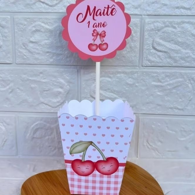 PEGUE E MONTE – Centro de Mesa Cachepot Personalizado Cerejinha - Festa Infantil - Aniversário - Lembrancinha