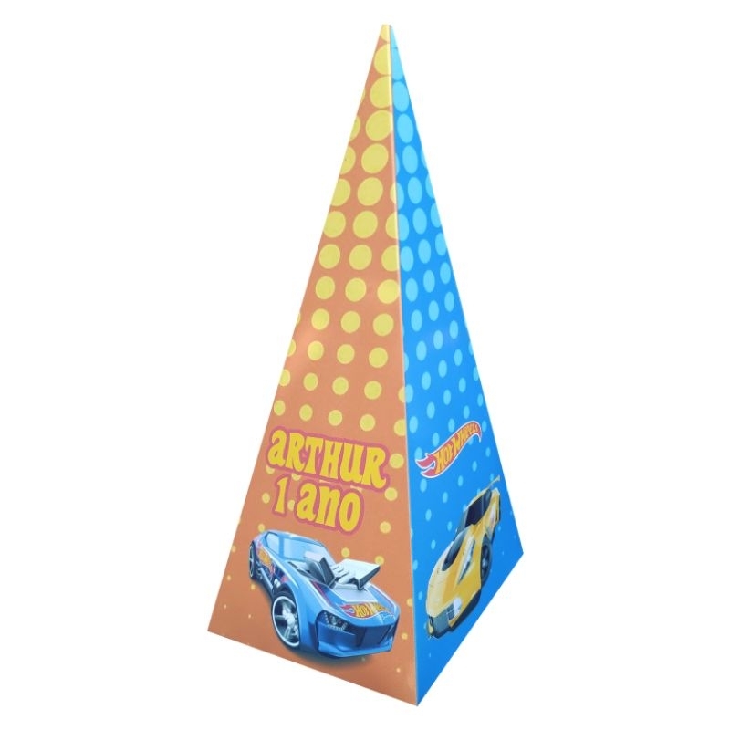 kit festa infantil 10 Caixinha Pirâmide Lembrancinha de Aniversário Hot Wheels personalizadas