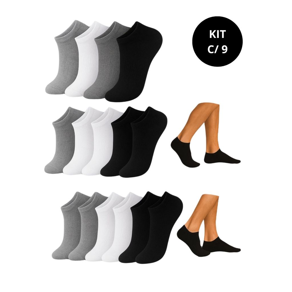 Kit 9 Pares Meias Soquetes Mistas Respiráveis – Enviadas Aleatoriamente- Para Trabalho, Esporte e Dia a Dia