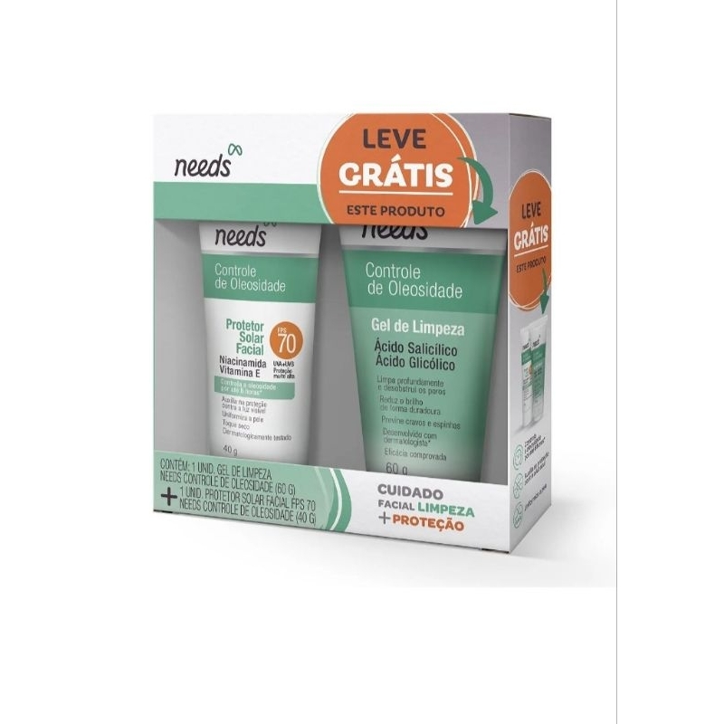 Kit Facial Needs Protetor Solar FPS 70 40g + Gel de Limpeza 60g