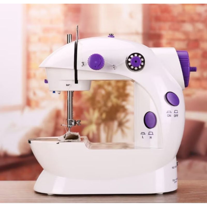Mini Máquina de Costura Reta Portátil com Pedal + Mesa Extensora-Bivolt 110/220V-Cor Branco