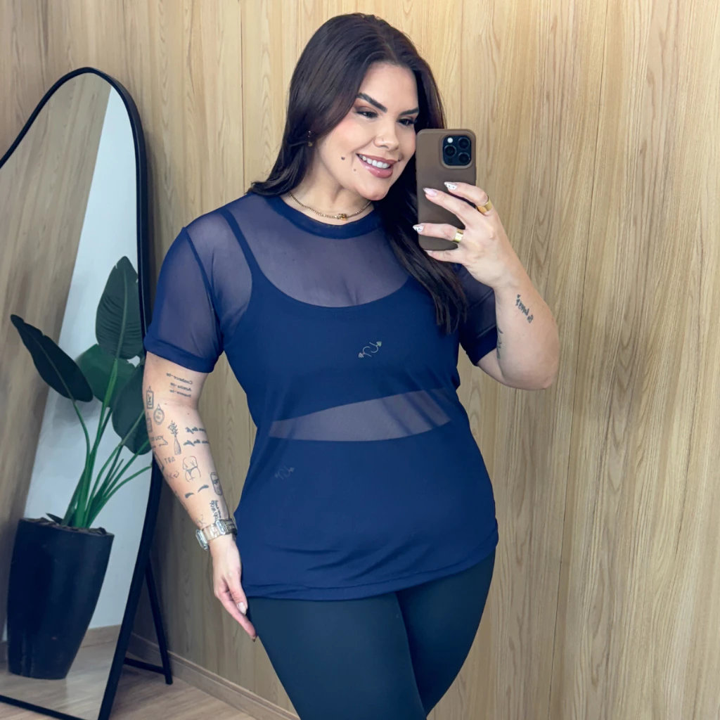 Blusa de Tule Plus Size Academia Feminina Fitness