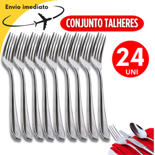 Jogo Kit Conjunto  24 Talher Multiuso Garfo Aço Inox Alta Qualidade Restaurantes Lanchonetes Bares