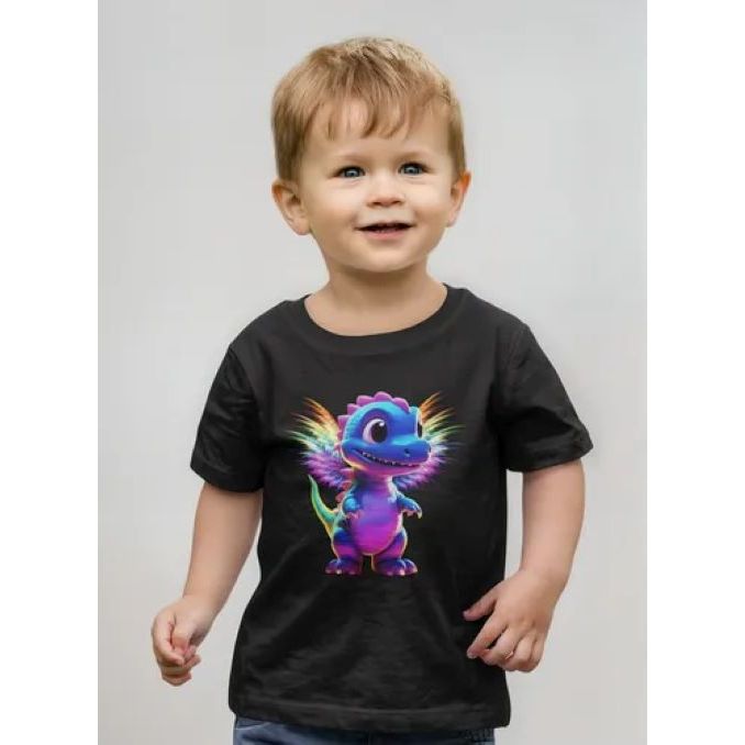 Camiseta Infantil Estampa Dinossauro Asas Coloridas Dino Rex