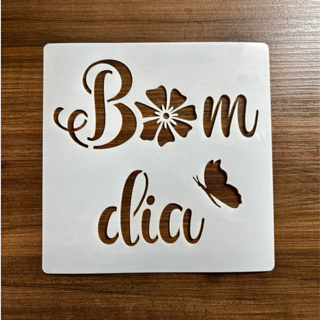 Estêncil vazado Bom dia 18x18 cm molde stencil pintura em Oferta na Shopee