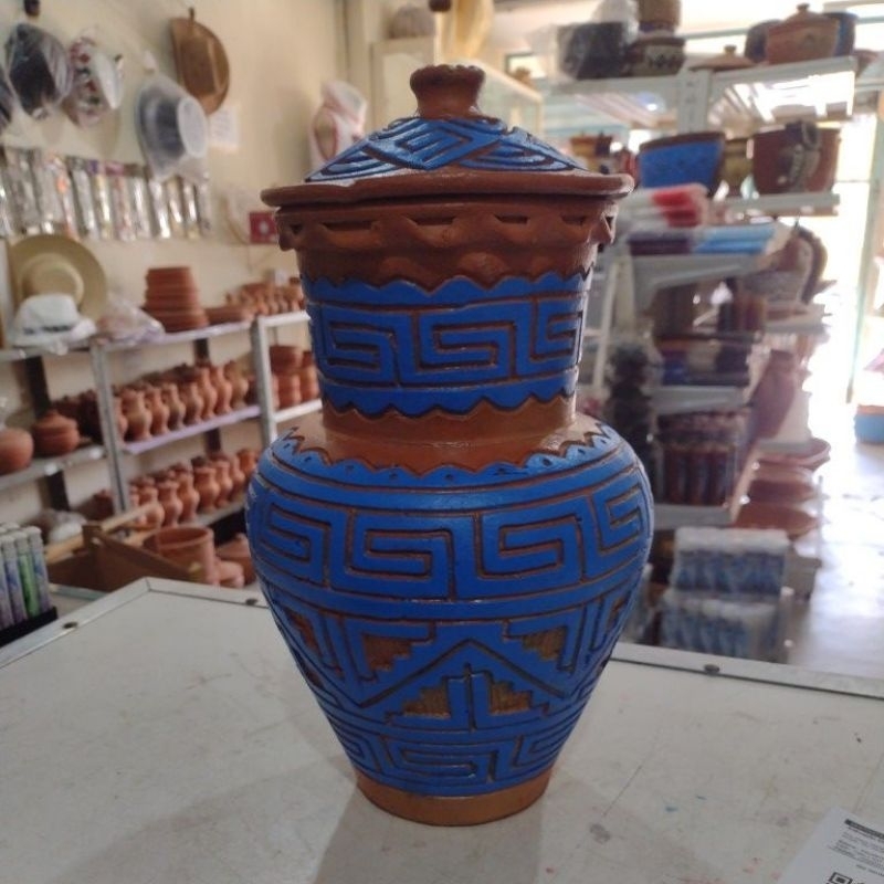 Quartilhão Cerâmica Marajoara 40 cm sem Alça cor Azul Escuro