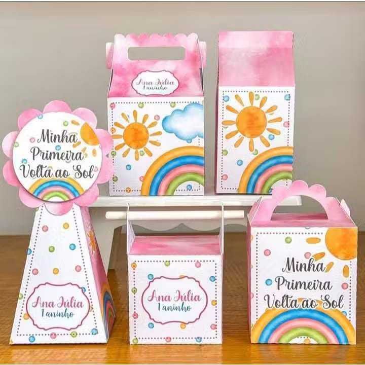 Kit Festa Personalizados Pegue e Monte Primeira Volta ao Sol Menina Lembrancinha Caixinha Aniversário