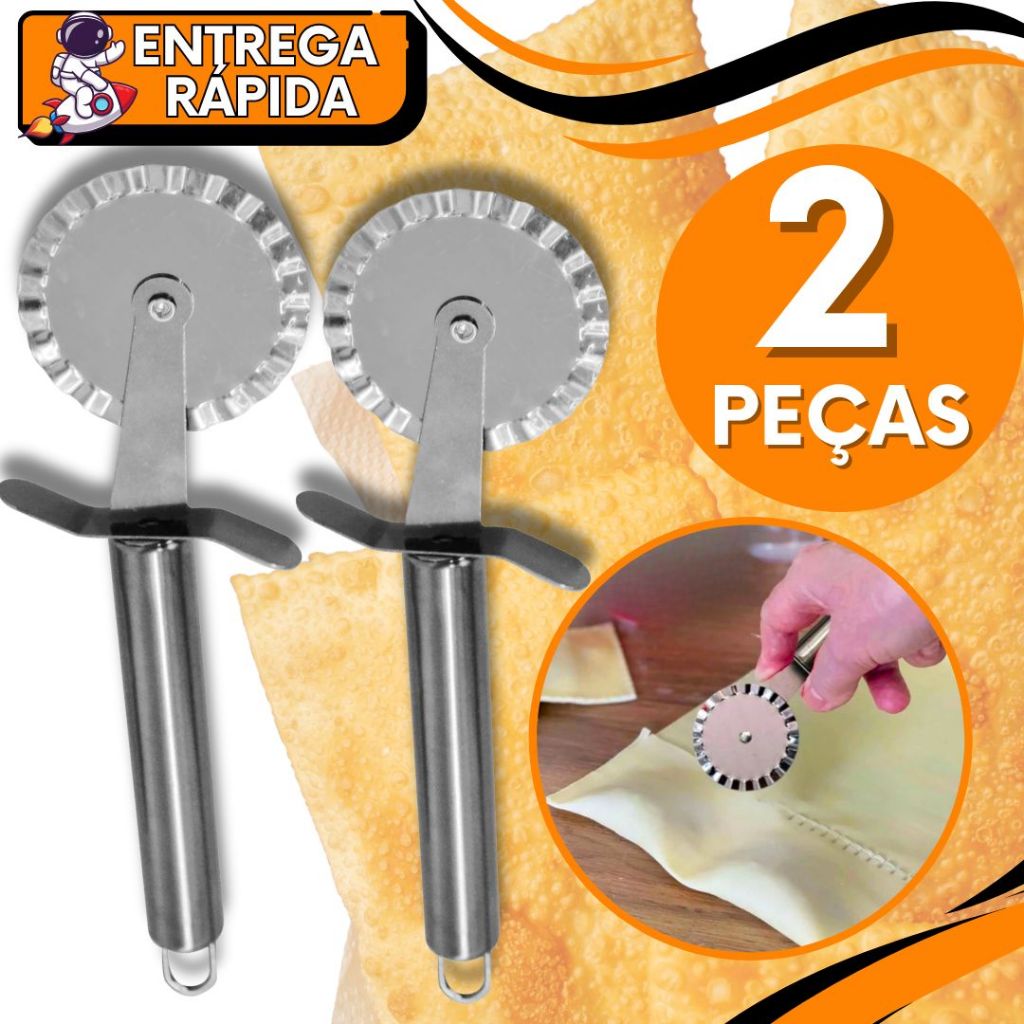 KIT 2 Cortador e Fechador Pastel Massa Rolo Corta e Fecha Massa Aço Inox Premium Facil Uso Domestico Pizzaria Pastelaria