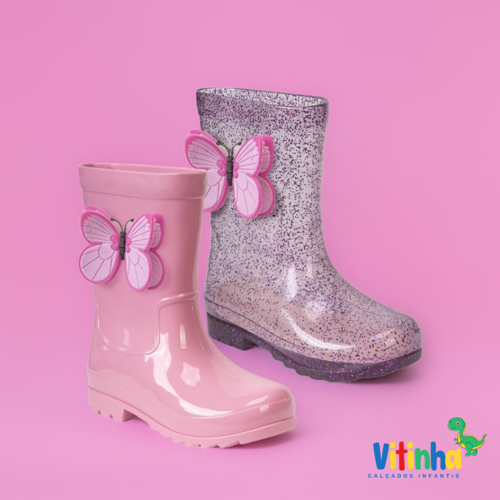 Galocha Infantil Borboleta 3D Menina Feminina Bota Criança Leve Confortável Colorida Mar&Cor em Oferta na Shopee