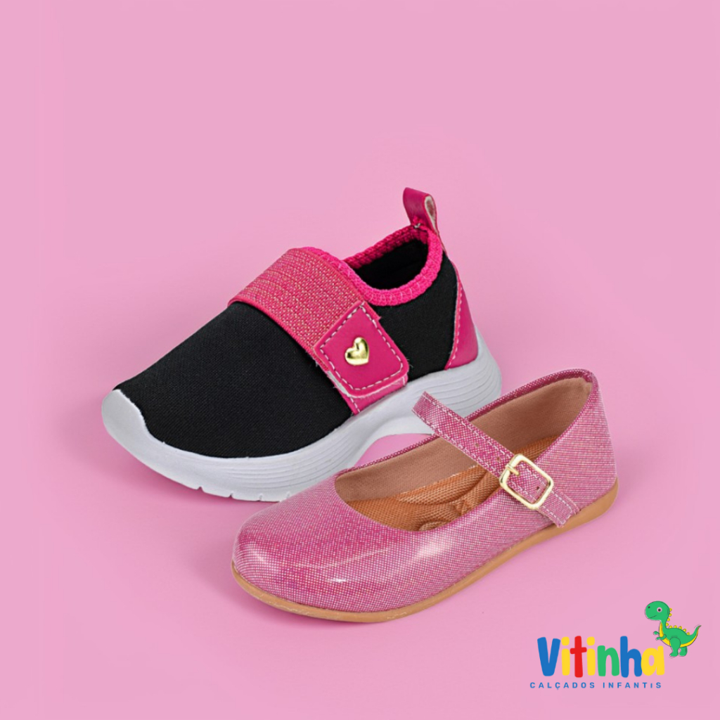 Kit 2 Sapatilha Tenis Infantil Feminina Barato Casual Sapato Boneca Festa Brilho