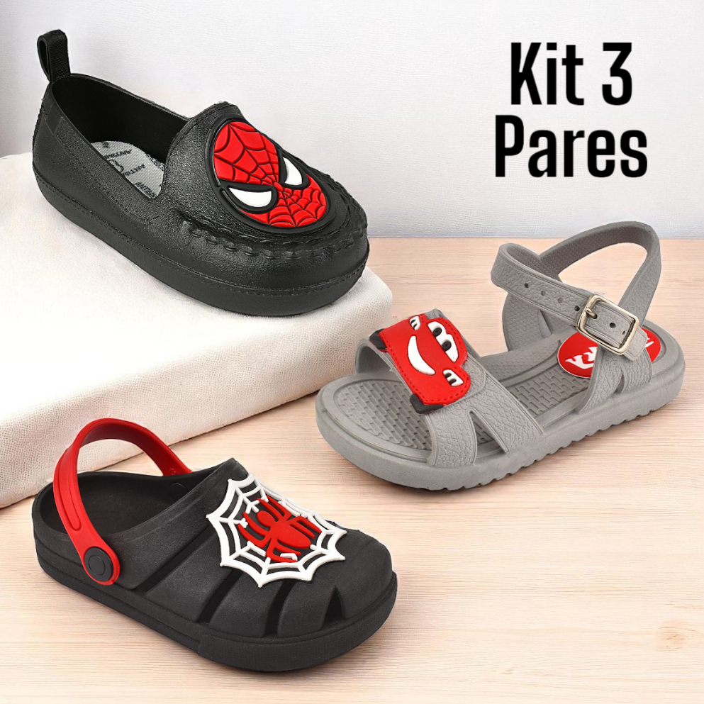 Kit 3 Pares Sandália Infantil Menino Mocassim Confortável e Babuche