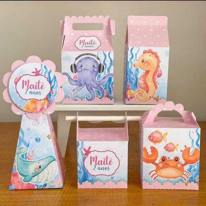 Kit Festa Personalizados Pegue e Monte Fundo do Mar Menina Lembrancinha Caixinha Aniversário