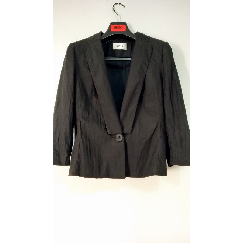 blazer terninho preto manga curta com ombreiras