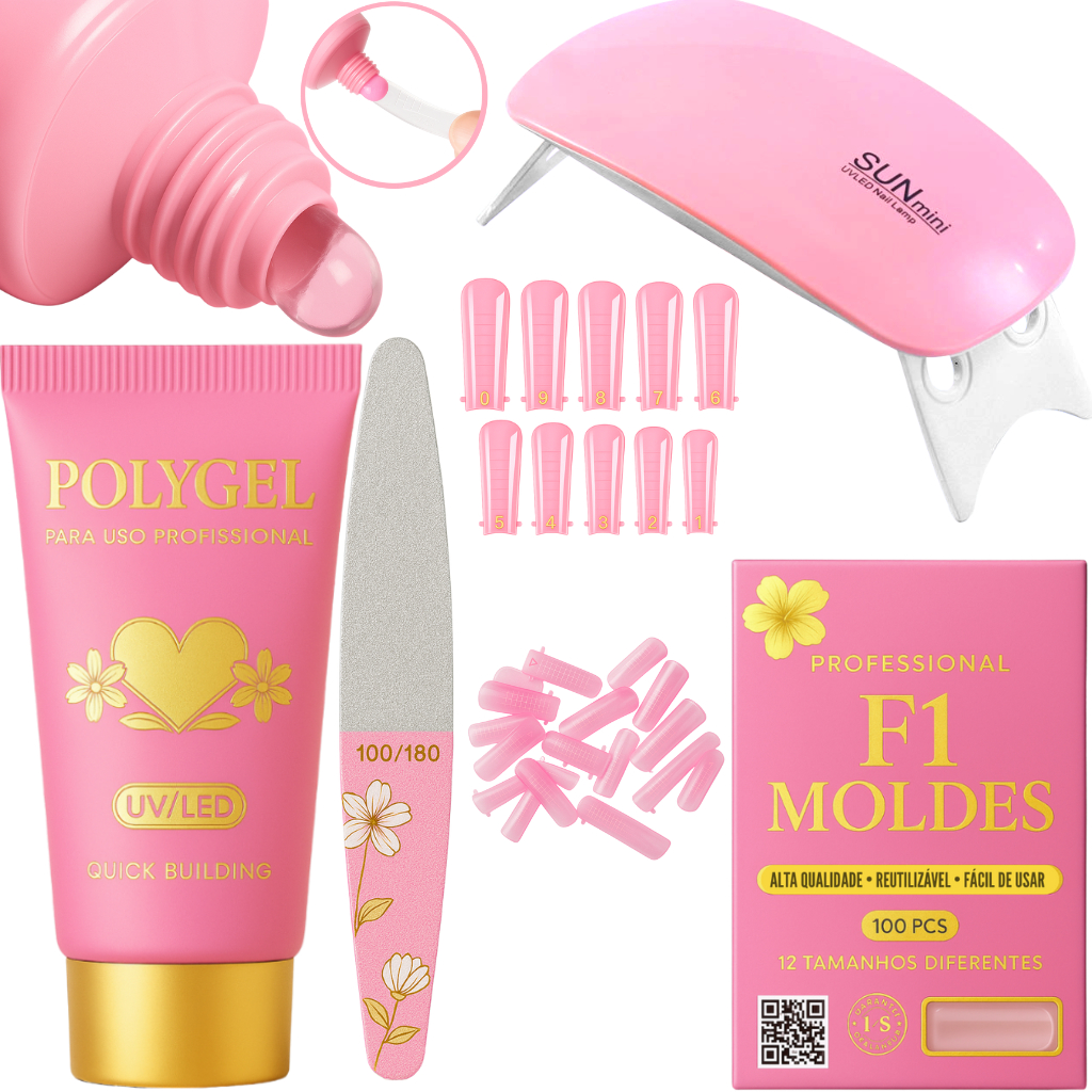 Kit Polygel Alongamento de Unhas Mnicure Poligel + Molde F1 + Lixa + Mini Cabine De Unha em Oferta na Shopee