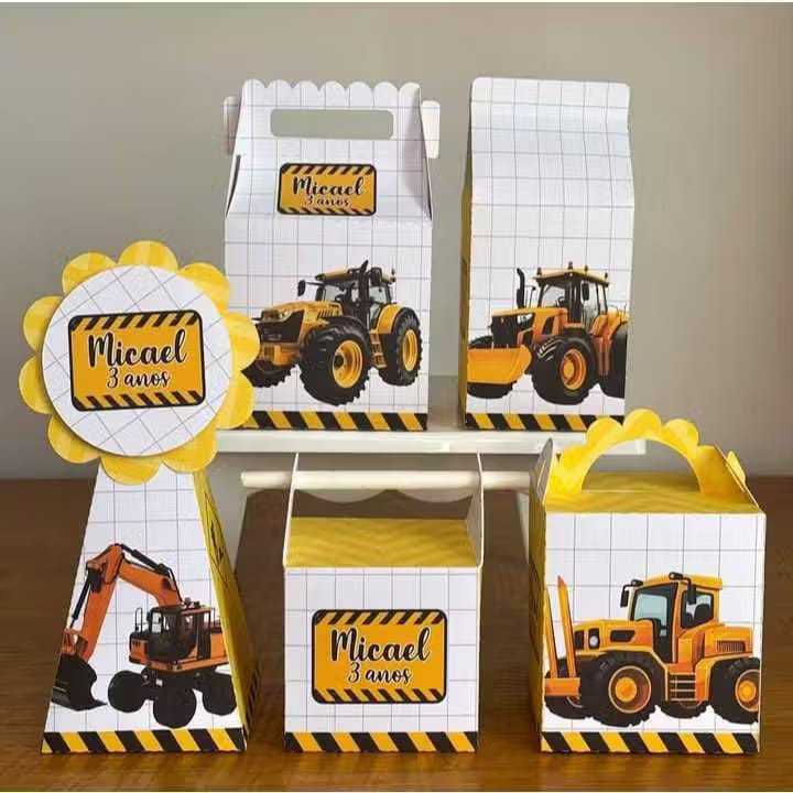 Kit Festa Personalizados Pegue e Monte Tema Trator Lembrancinha Caixinha Aniversário